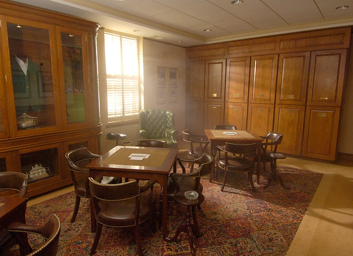 The Champions Locker Room offers a respite, where green-jacketed pros can reminisce and relax before and after rounds.