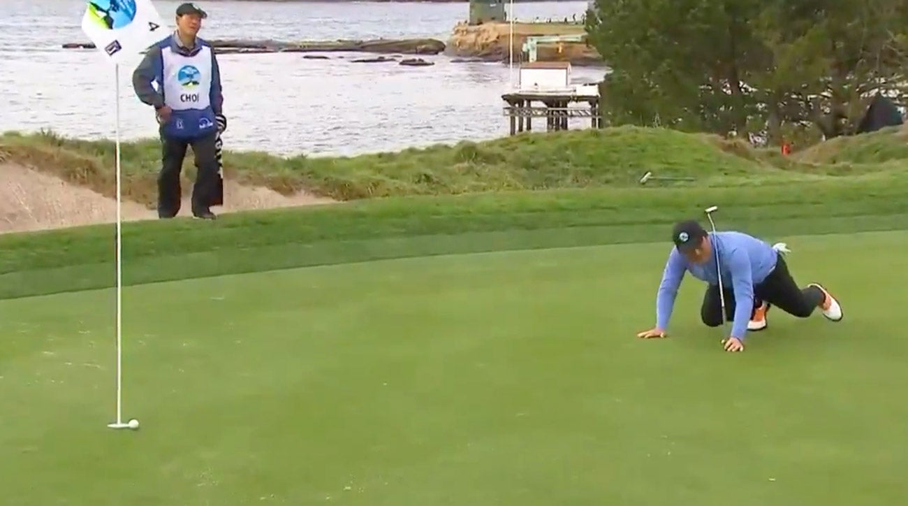 WATCH: Hosung Choi crawls on green after failed birdie putt at Pebble Beach