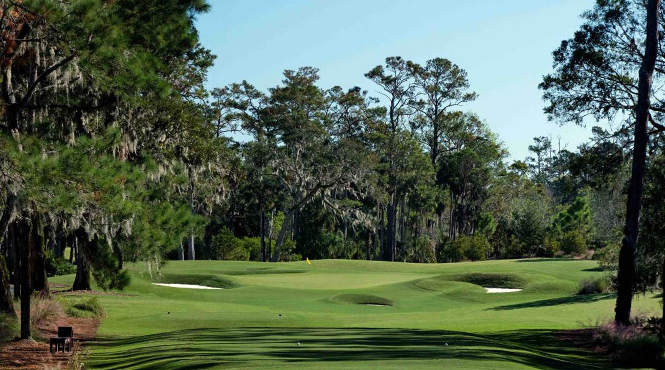 The par-3 eighth hole on the Stadium Course at TPC Sawgrass.