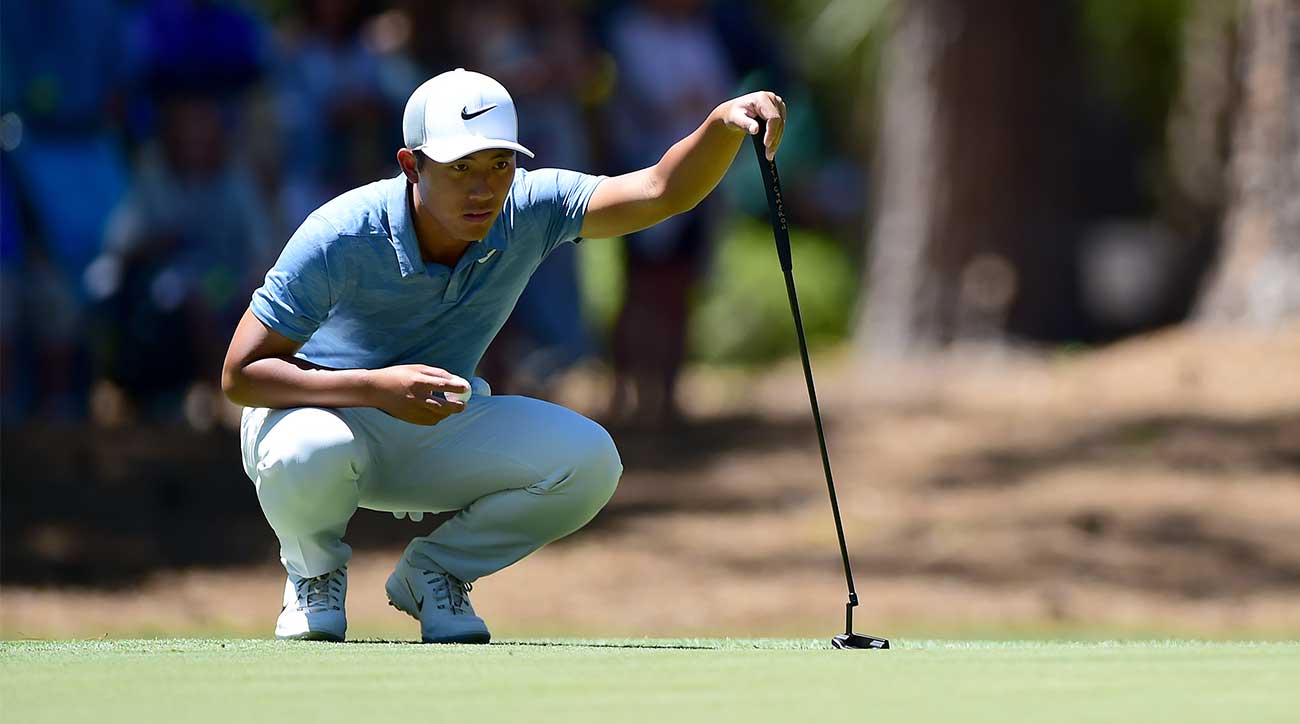 C.T. Pan lines up a putt during the final round of the RBC Heritage.