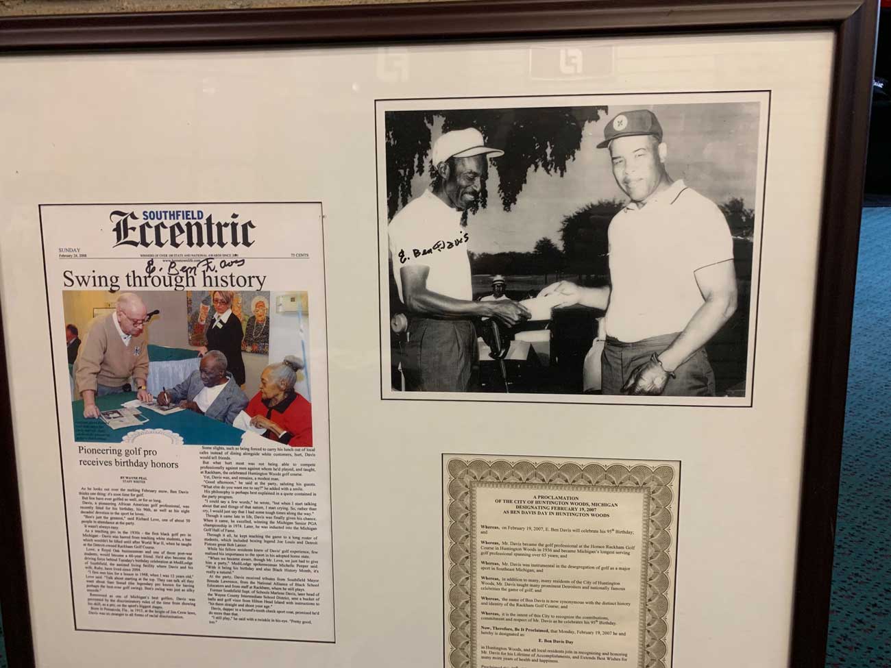 Longtime Rackham head pro Ben Davis, in white hat, was a close friend and golf partner of the boxer Joe Louis, far right. 