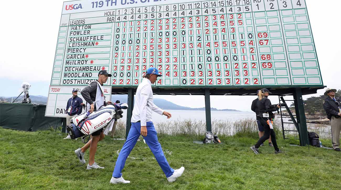 Rickie Fowler walks off the course after shooting 66 on Thursday at the U.S. Open.