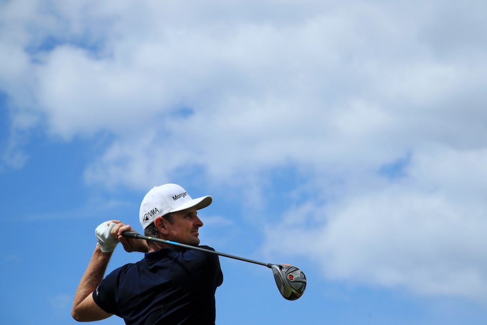 PORTRUSH, NORTHERN IRELAND - JULY 16: Justin Rose of England plays a shot during a practice round prior to the 148th Open Championship held on the Dunluce Links at Royal Portrush Golf Club on July 16, 2019 in Portrush, United Kingdom. (Photo by Andrew Redington/Getty Images)