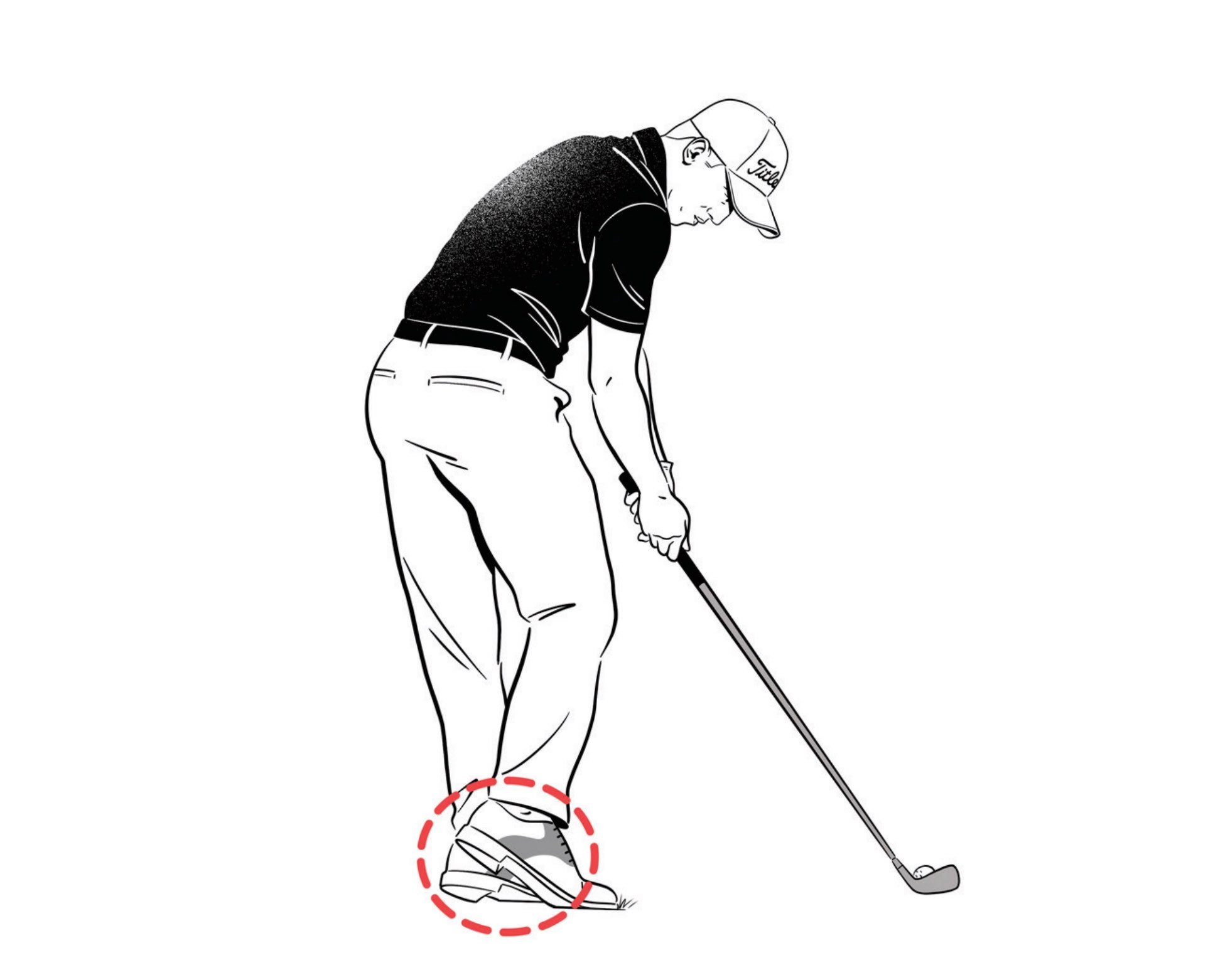 Not taking enough club is a common trap. It’s why you often come up short or overswing so much that you end up hitting a terrible shot. So when you’re hitting from long range, take one more club! I do it all the time. With the confidence that comes from knowing I have more than enough firepower, I can stay down on the ball and make a more rhythmic motion. There’s no need to get way up on my toes. Centered contact is the goal.