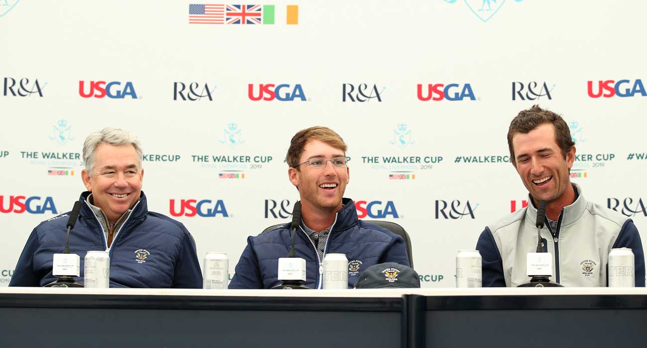 U.S. Walker Cup captain Nathaniel Crosby with players Andy Ogletree and Stewart Hagestad Thursday at Royal Liverpool.