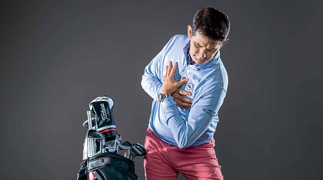 What not to do: When you tuck your
&thinsp;pelvis too far under your
 hips at address, you
&thinsp;force your hips to rise
&thinsp;up and slide over during
&thinsp;the backswing, causing
&thinsp;a myriad of problems,
&thinsp;including the dreaded
&thinsp;reverse spine position.