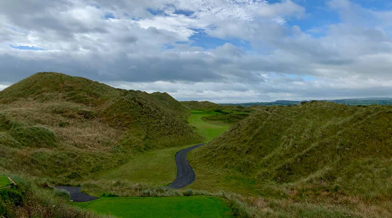 The 2nd hole tee shot at Portstewart.