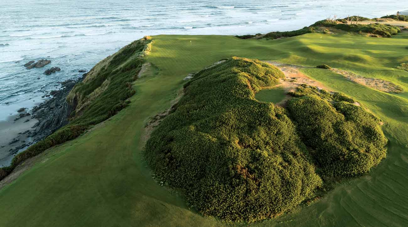 Views from the verdant dune include the greens for Nos. 3 and 16. The tee box for No. 4 sits atop it.