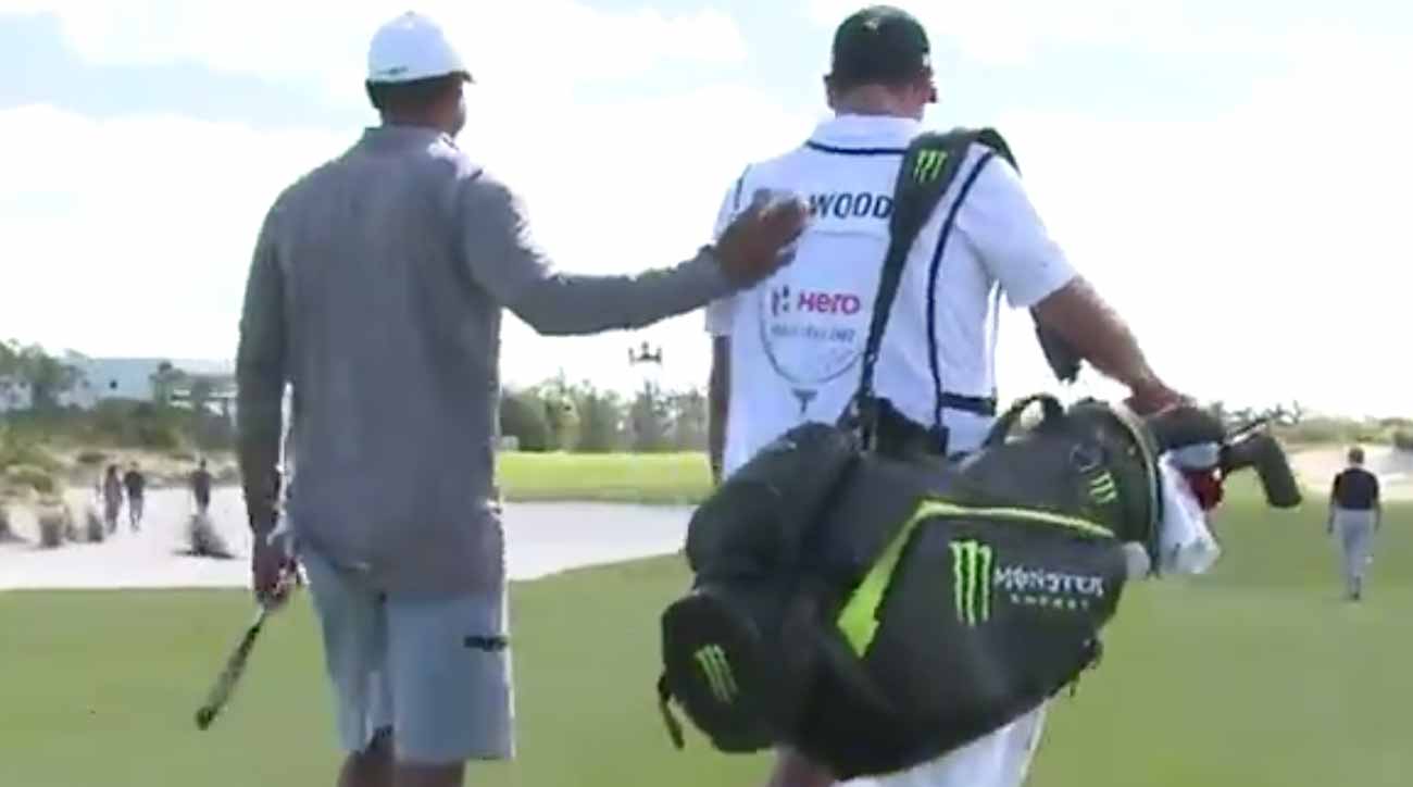 David Gilbert caddied for Tiger Woods in Wednesday's Pro-Am at the Hero World Challenge.