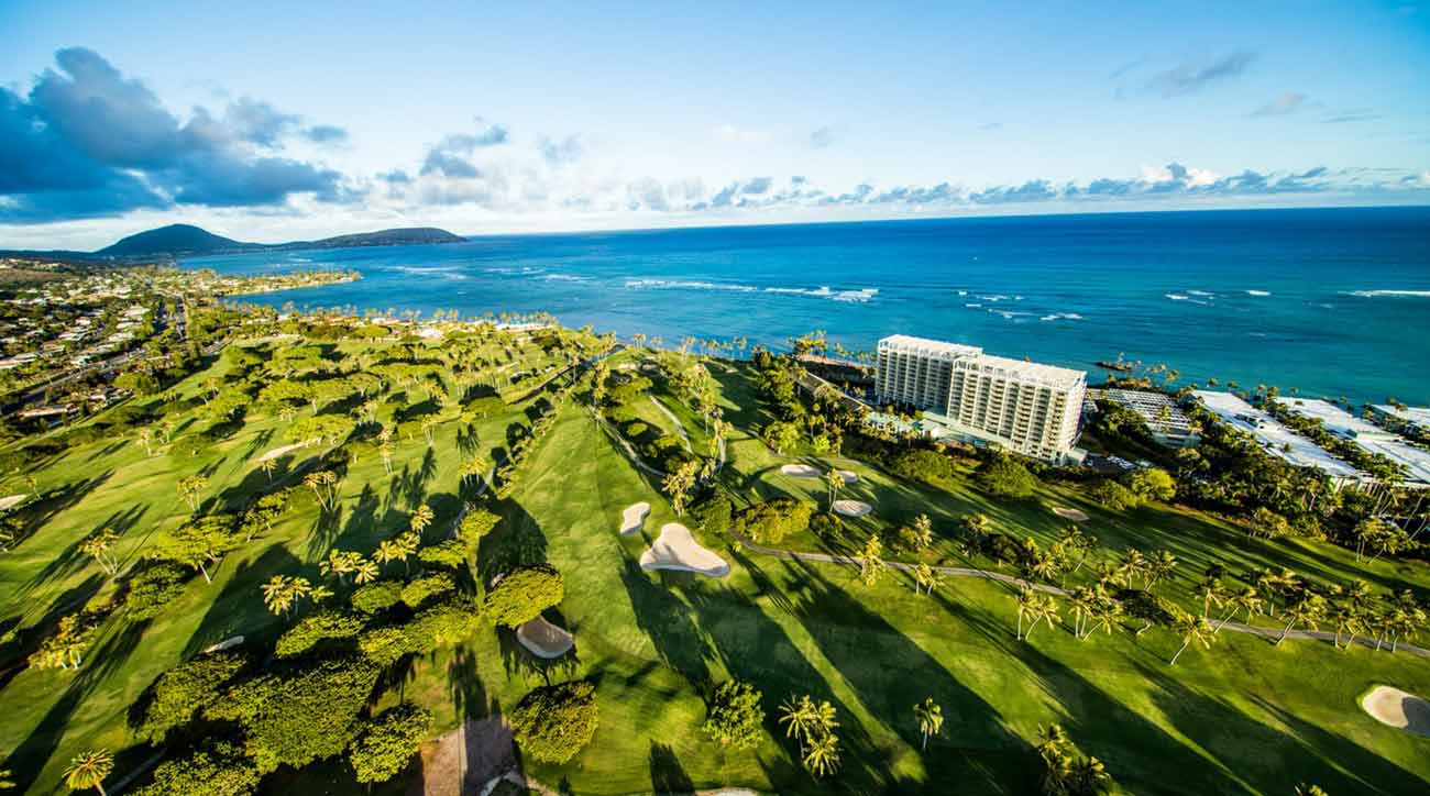 A stunning aerial view of Waialae CC and the Kahala Hotel & Resort.