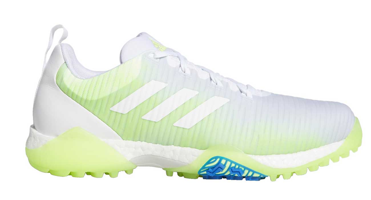 The white version of Adidas' new CODECHAOS golf shoes.