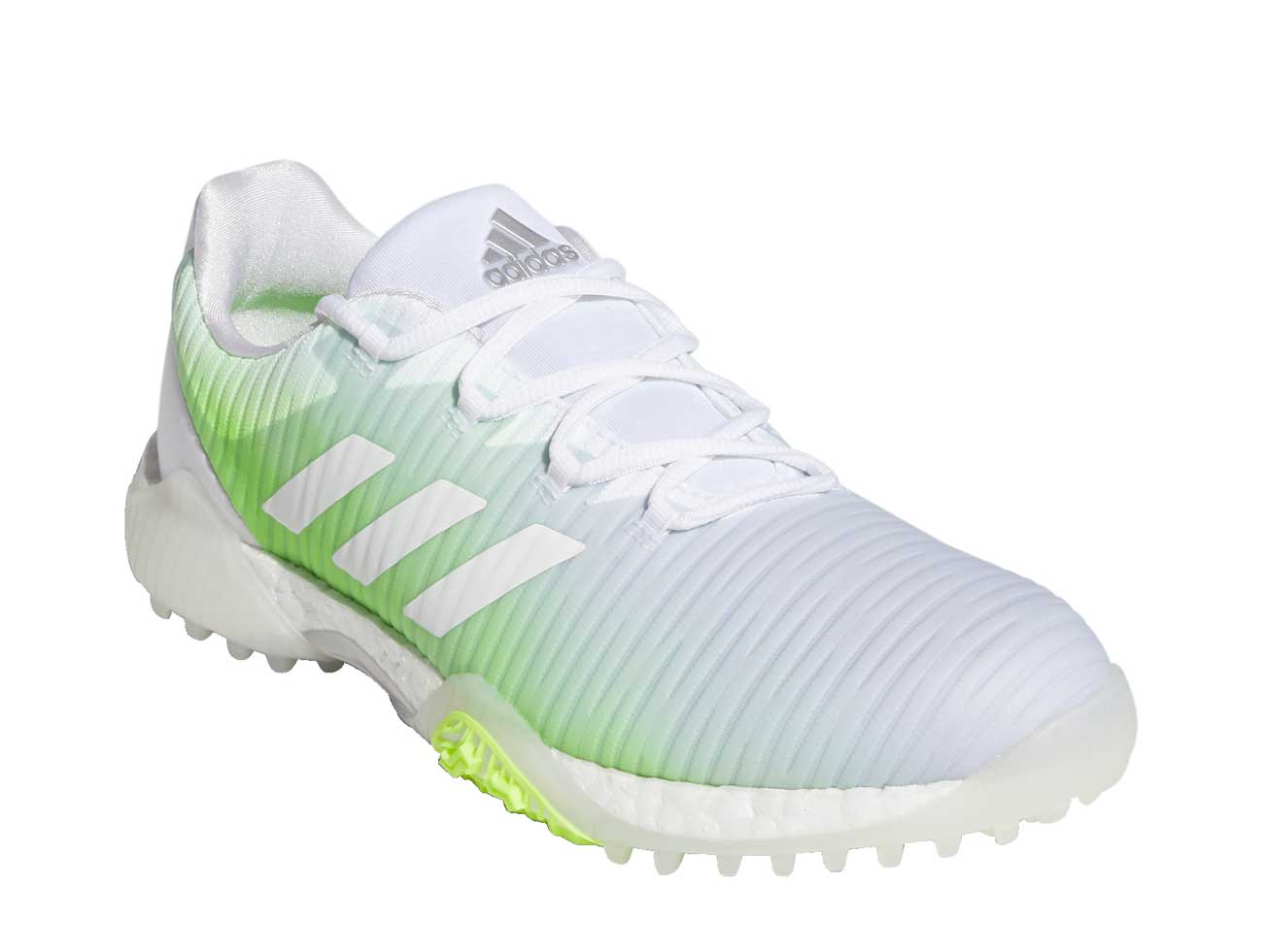 A closer look at the women's version of the Adidas CODECHAOS golf shoes.