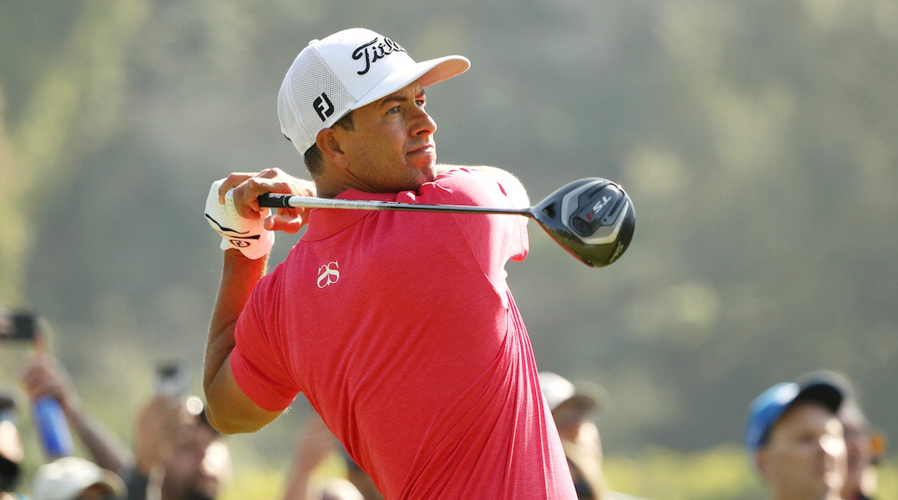 Adam Scott tees off during the final round of the Genesis Invitational.