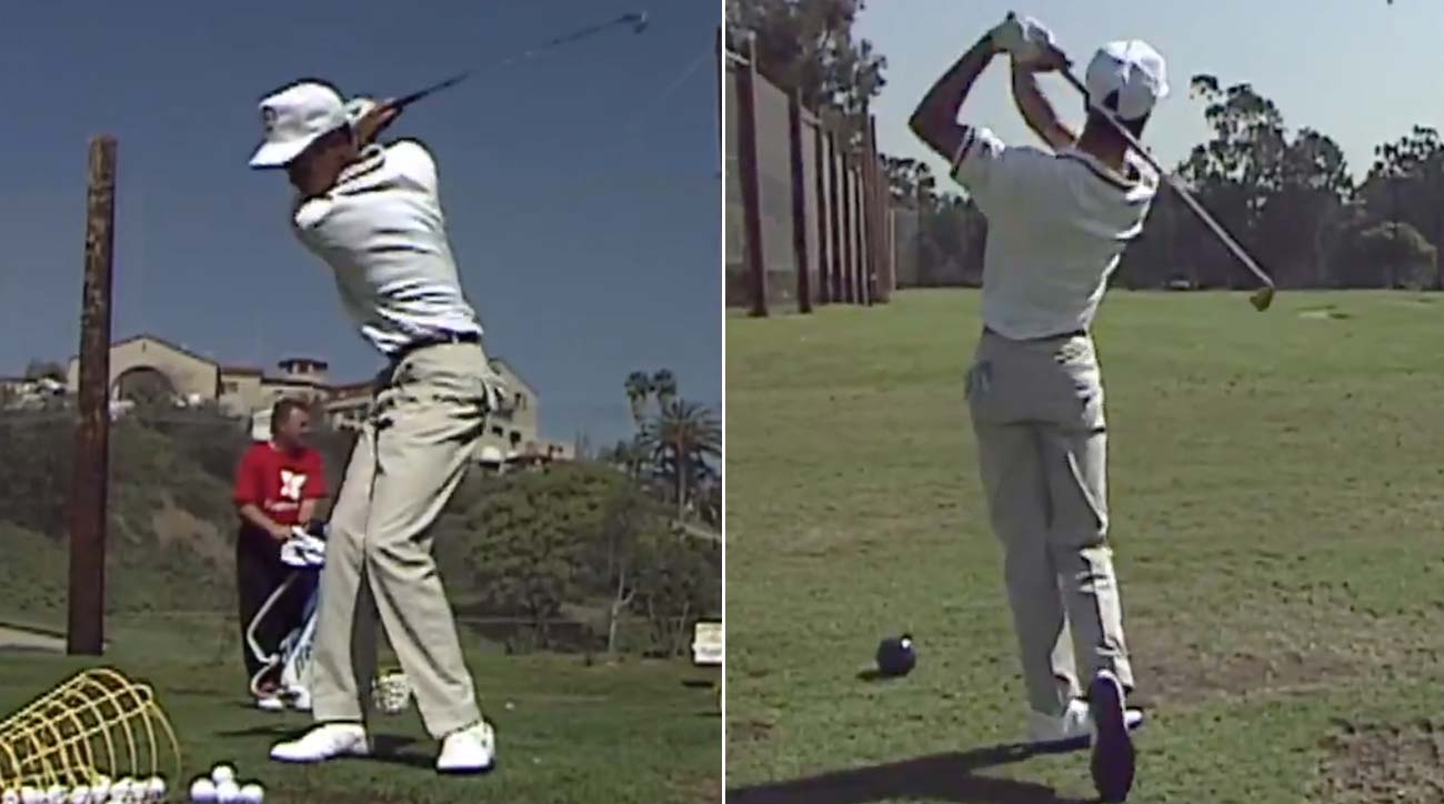 Tiger Woods pictured during a range session at Riviera in 1992