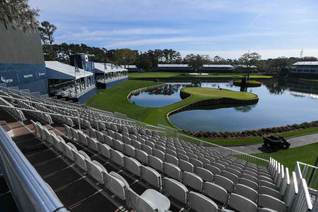 PONTE VEDRA BEACH, FL - MARCH 13: View of the 17th green empty during the second round of the canceled PLAYERS Championship on THE PLAYERS Stadium Course at TPC Sawgrass on March 13, 2020, in Ponte Vedra Beach, FL. (Photo by Ben Jared/PGA TOUR via Getty Images)