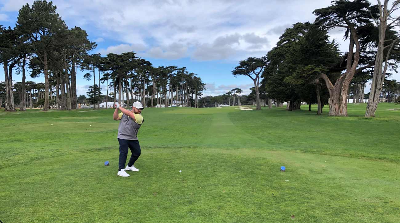 A golfer plays TPC Harding Park on Monday.