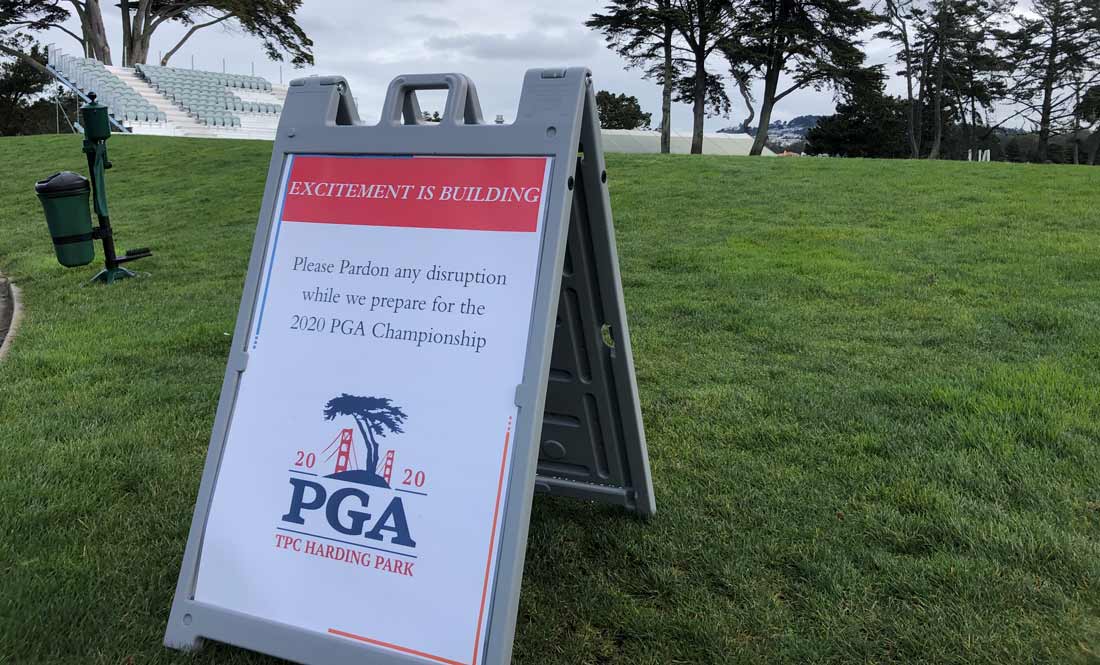 A sign pictured on Monday at TPC Harding Park.