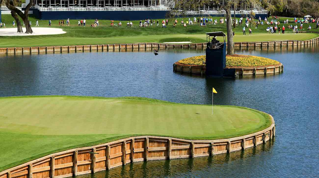 PONTE VEDRA BEACH, FLORIDA - MARCH 11: General view of the 17th green during a practice round prior to The PLAYERS Championship on The Stadium Course at TPC Sawgrass on March 11, 2020 in Ponte Vedra Beach, Florida. (Photo by Mike Ehrmann/Getty Images)