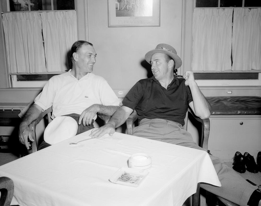 Ben Hogan and Sam Snead chat in a locker room at Augusta National in the 1950s.