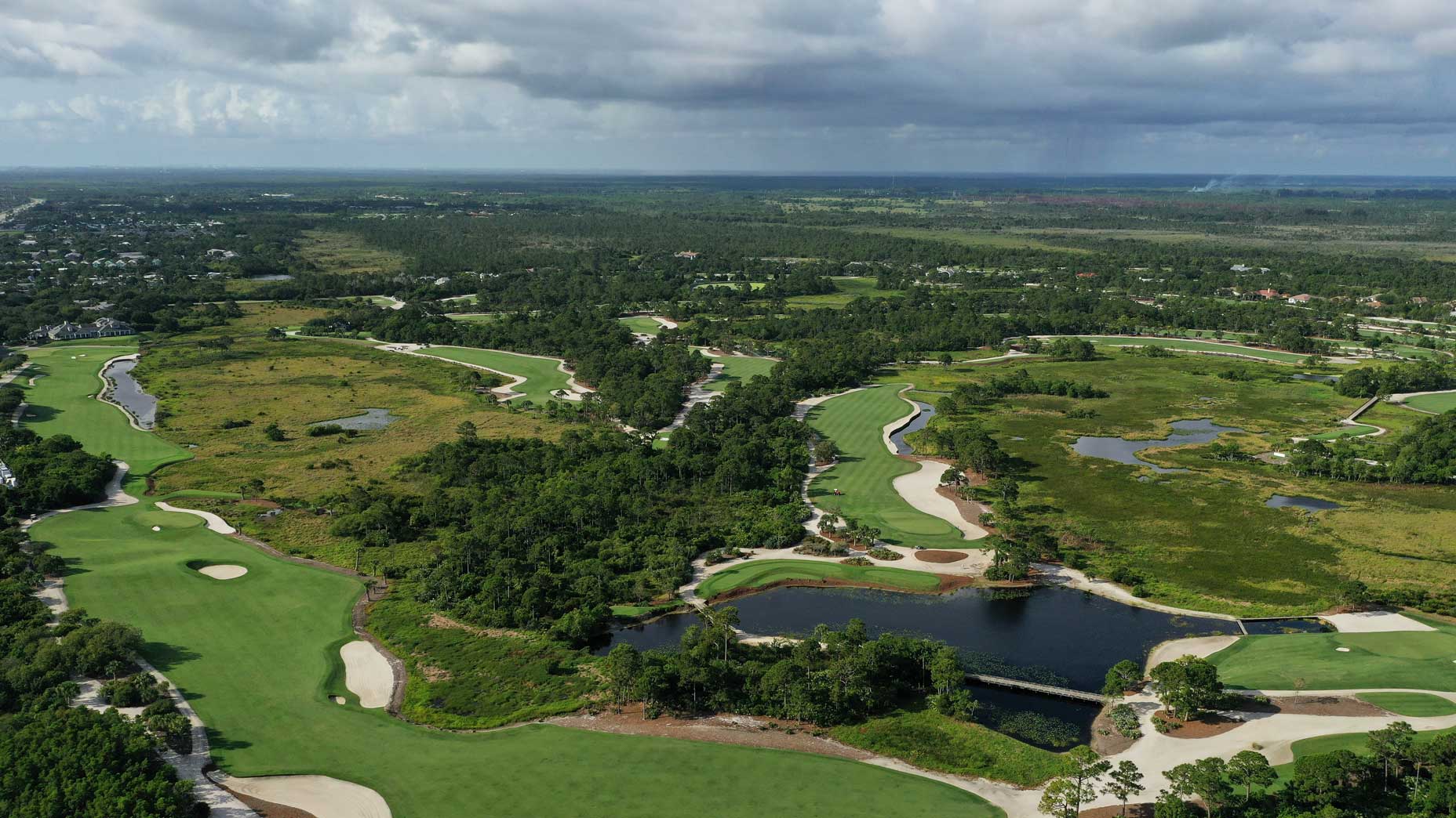 An aerial drone view of Medalist Golf Club.
