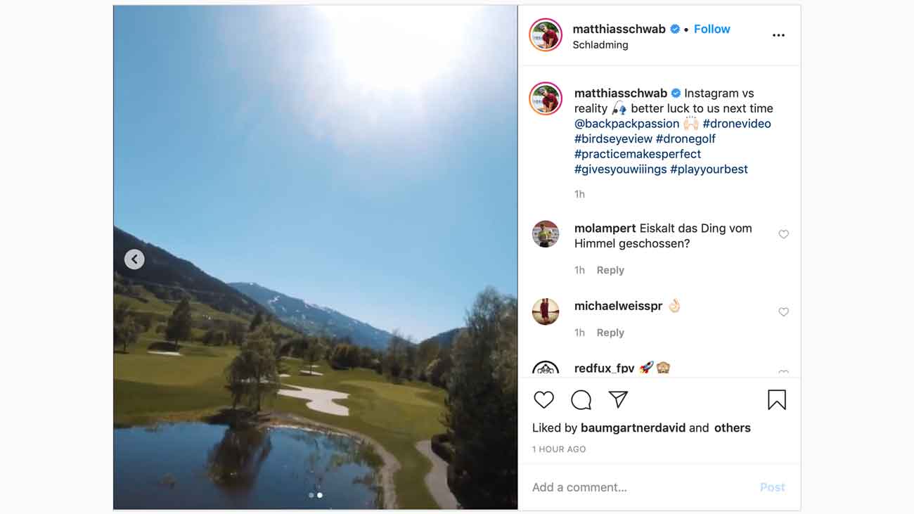 WATCH: Pro's tee shot hits a moving drone, and the drone records from the water