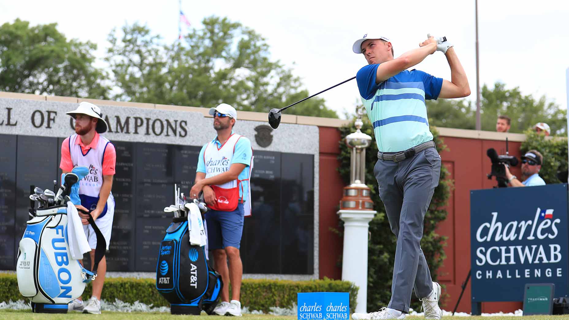 Pro golfer Jordan Spieth hits drive