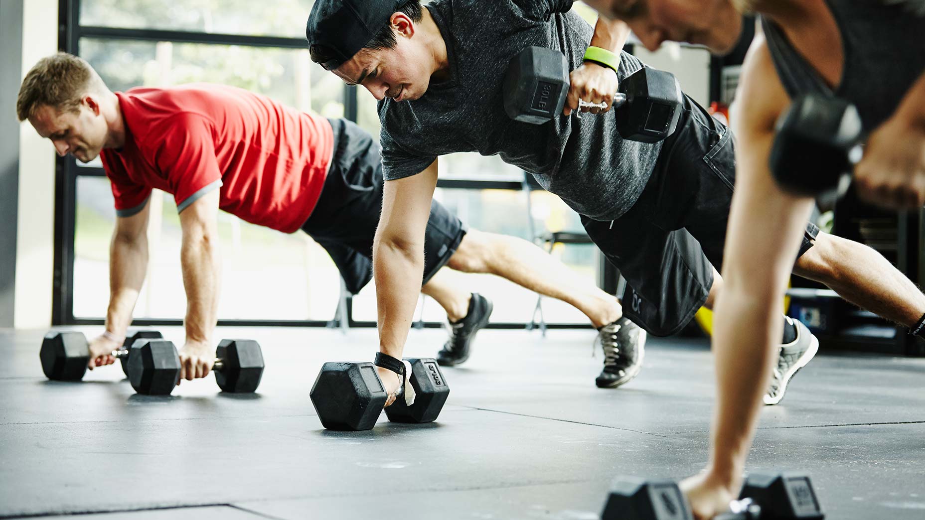 People working out at the gym.