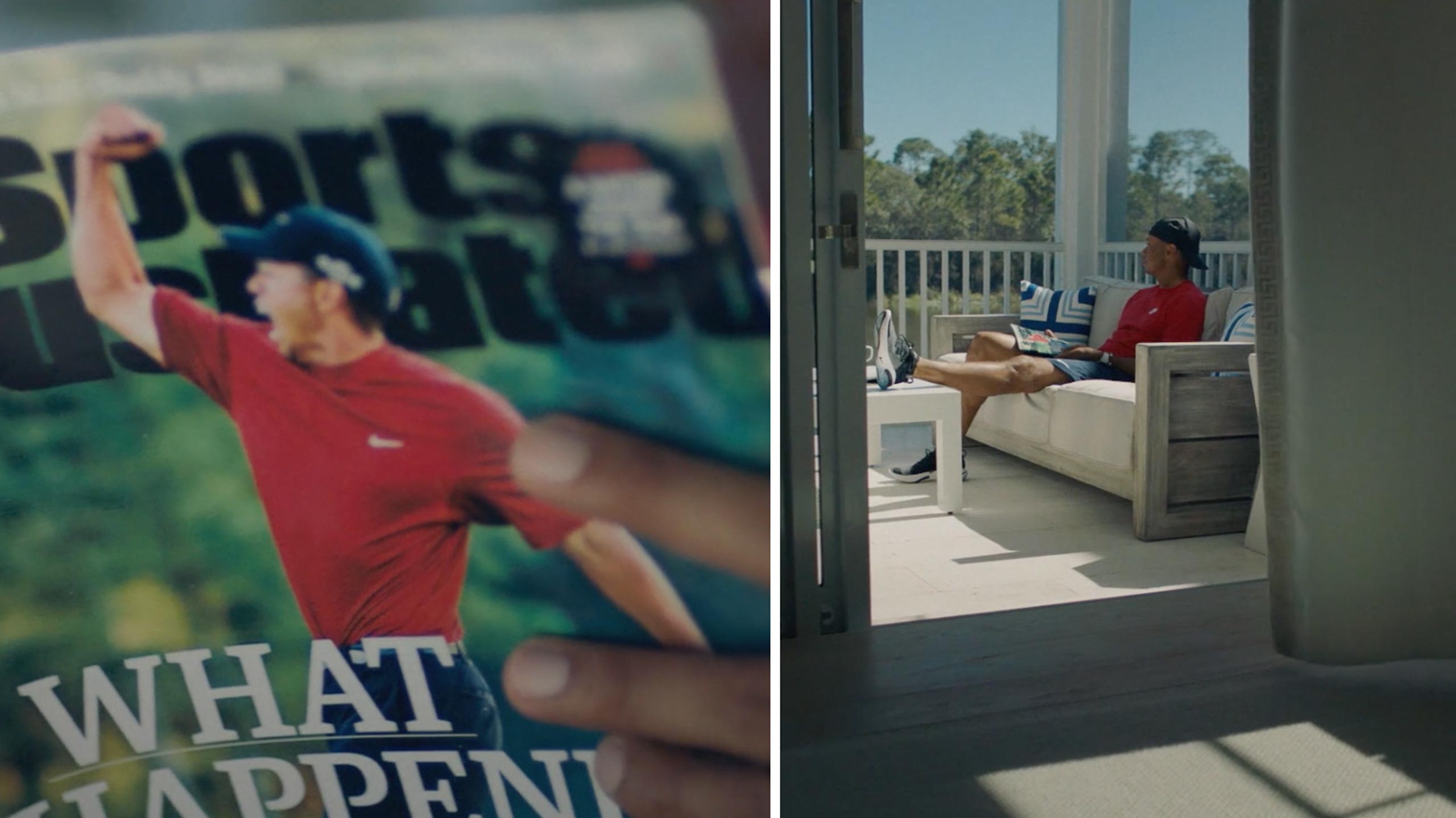 Tiger Woods reading Alan Shipnuck.