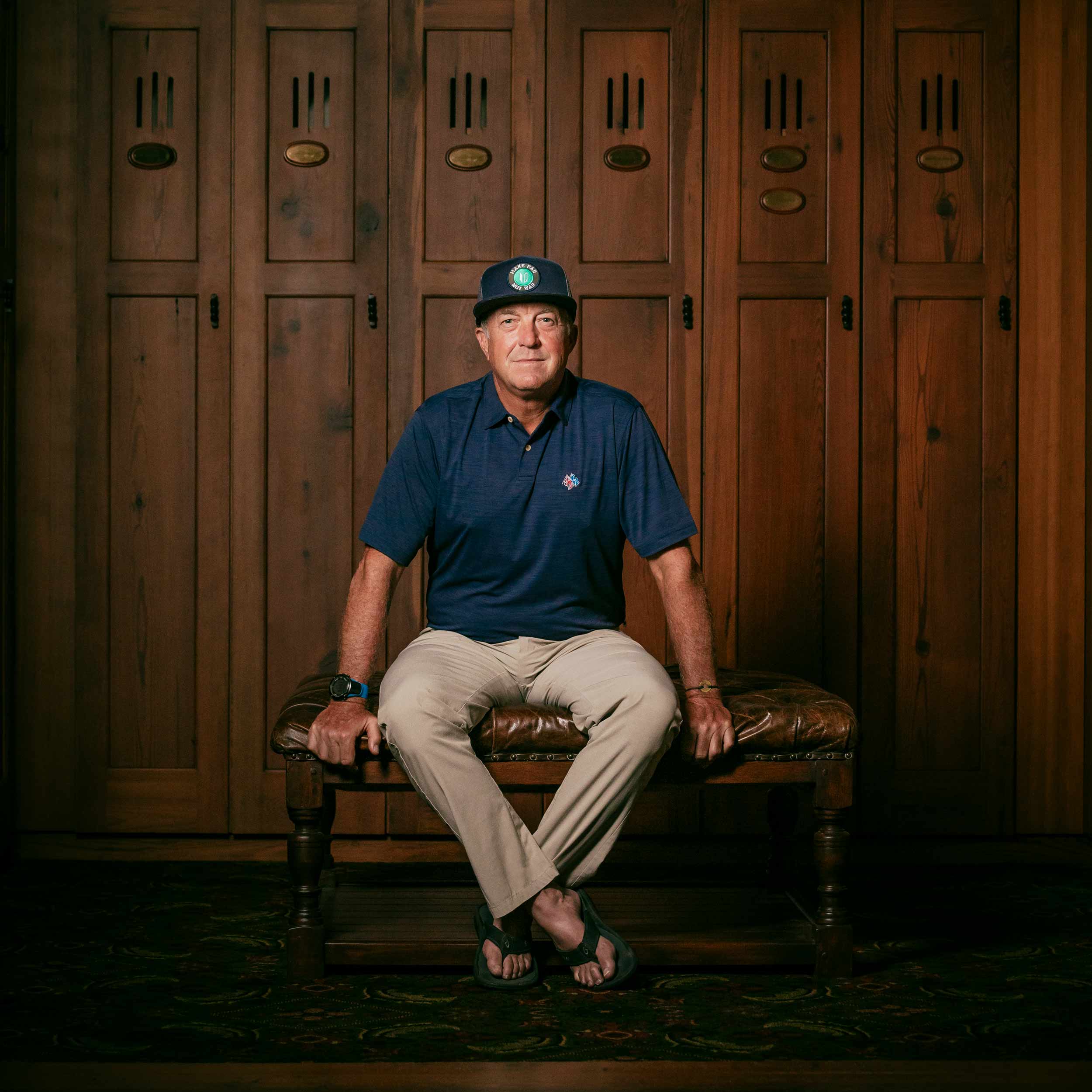 mac barnhardt sitting in a locker room