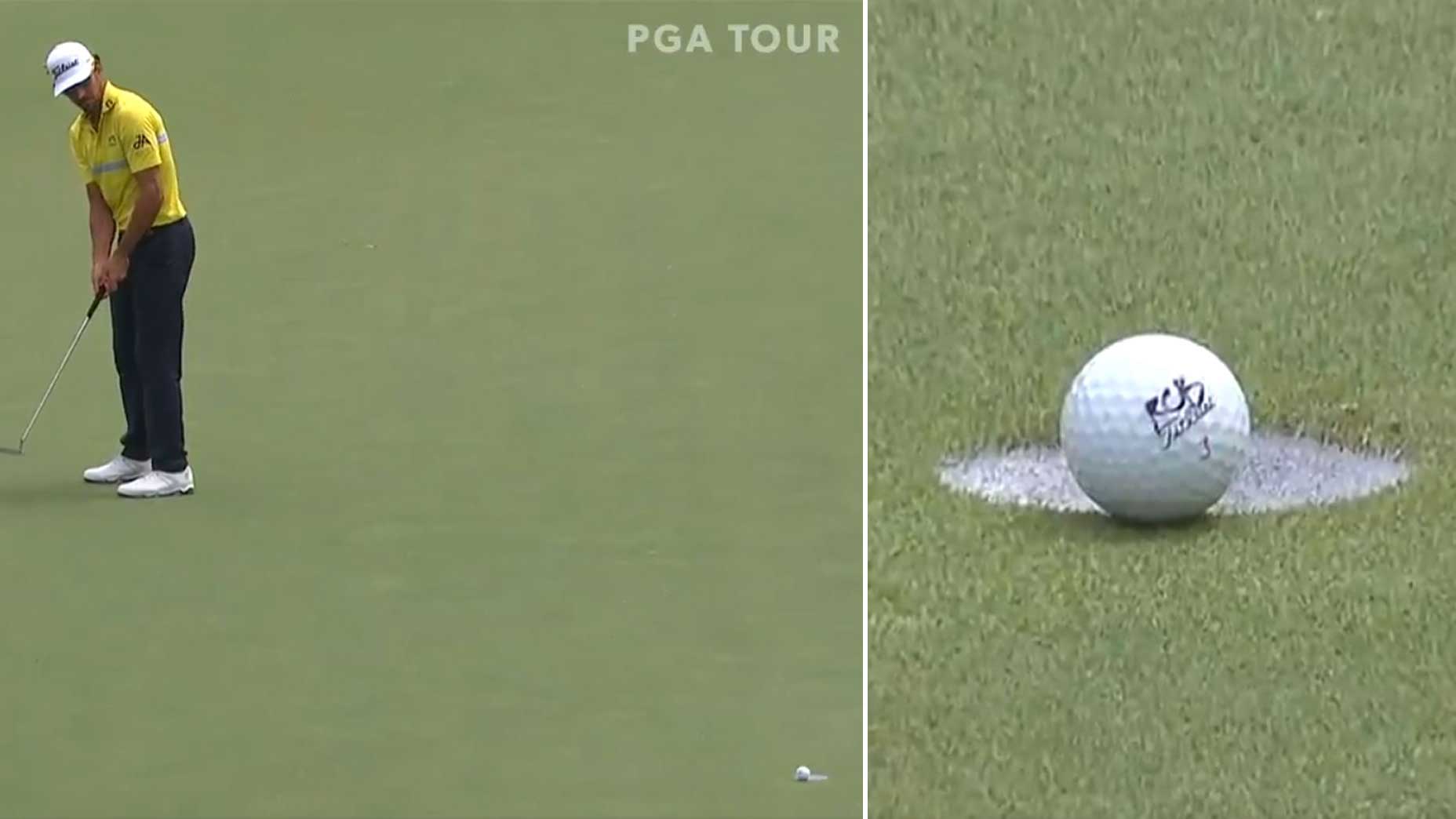 Pro waits almost 30 seconds before putt drops, but avoids penalty