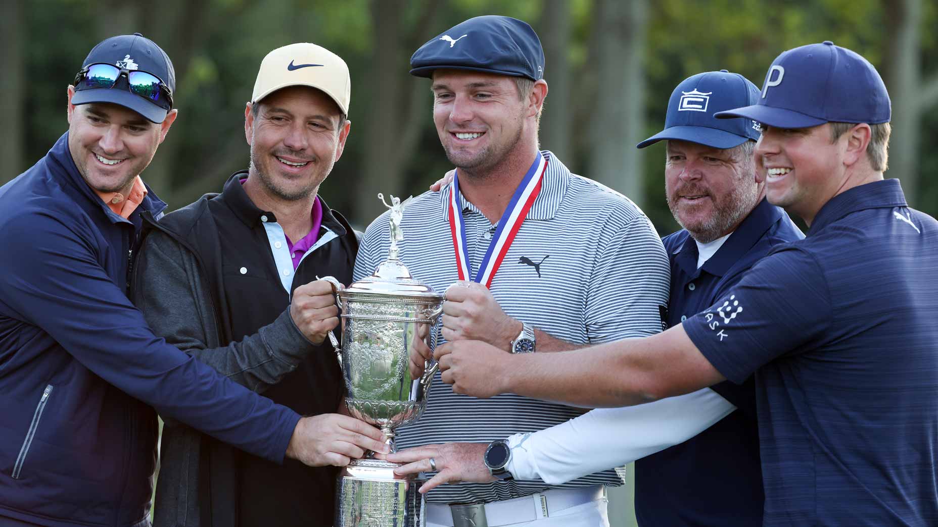 Bryson DeChambeau with us open trophy