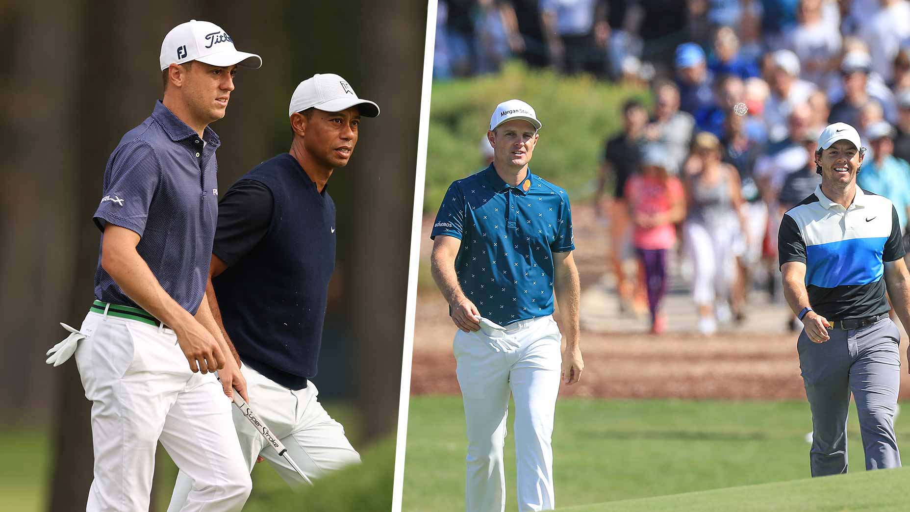 tiger justin thomas rory mcilroy justin rose walking