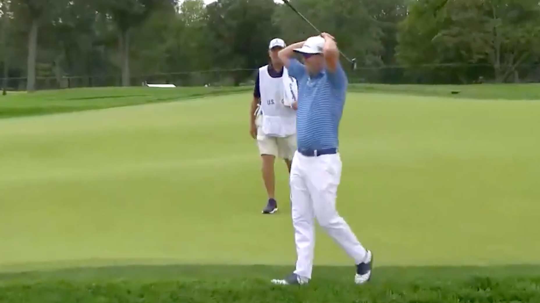 Zach Johnson celebrates one incredible birdie.