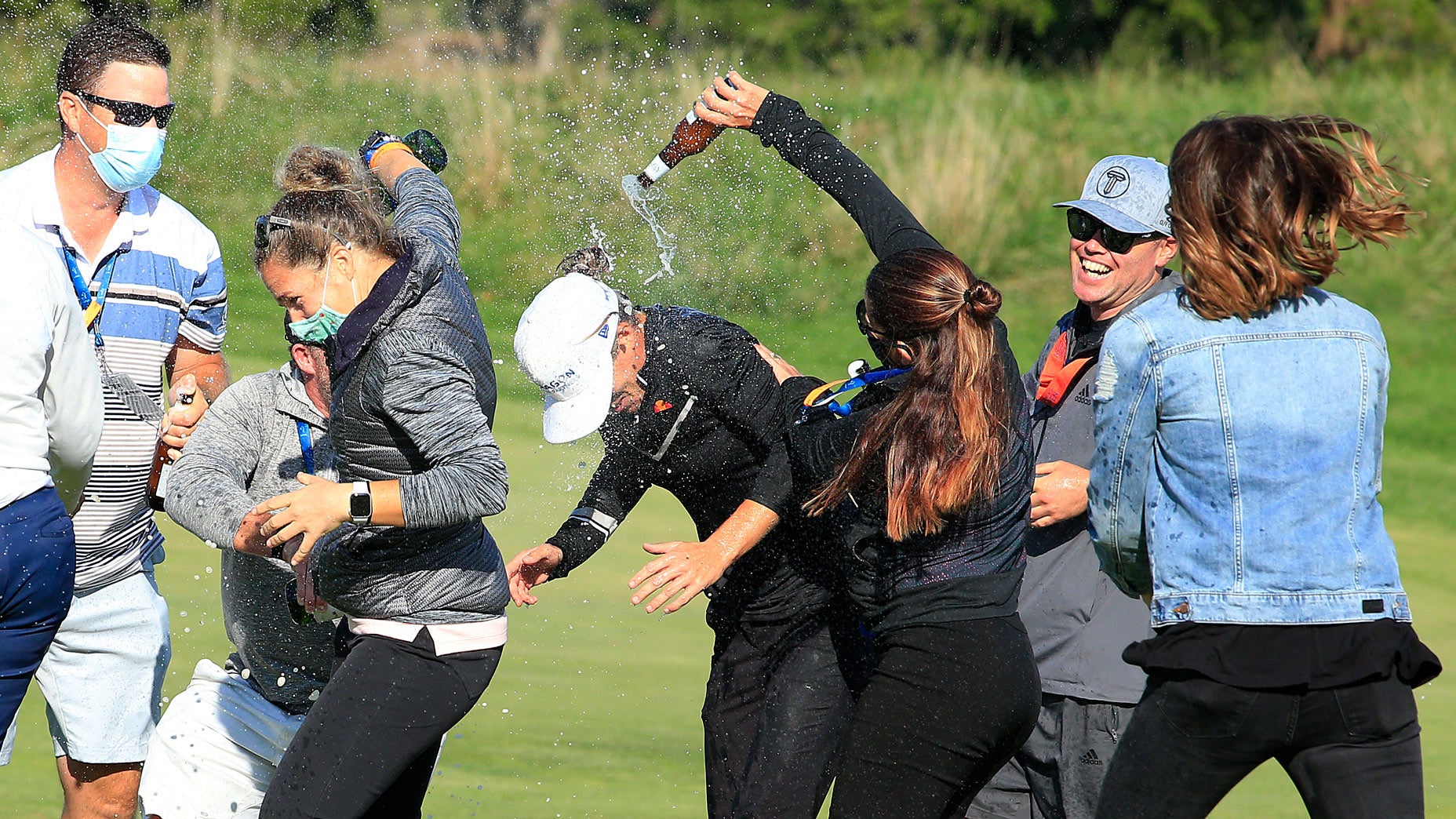 LPGA pro doused with champagne after maiden victory