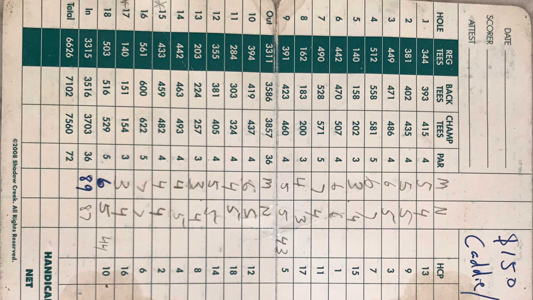 Shadow Creek scorecard.