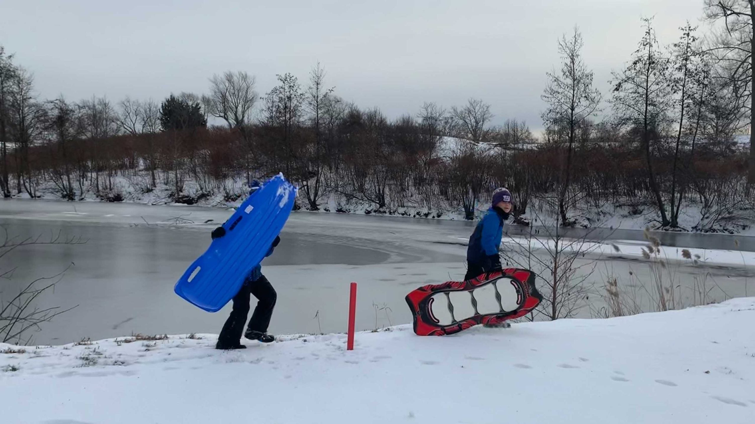 golf course walking with sleds