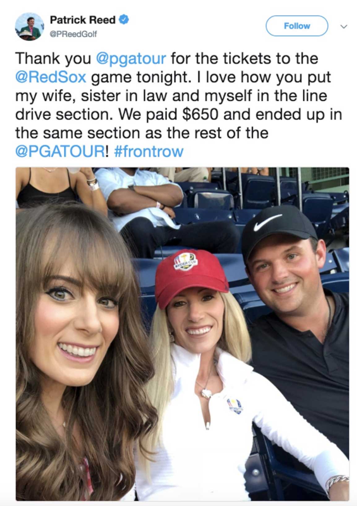 patrick reed fenway tweet