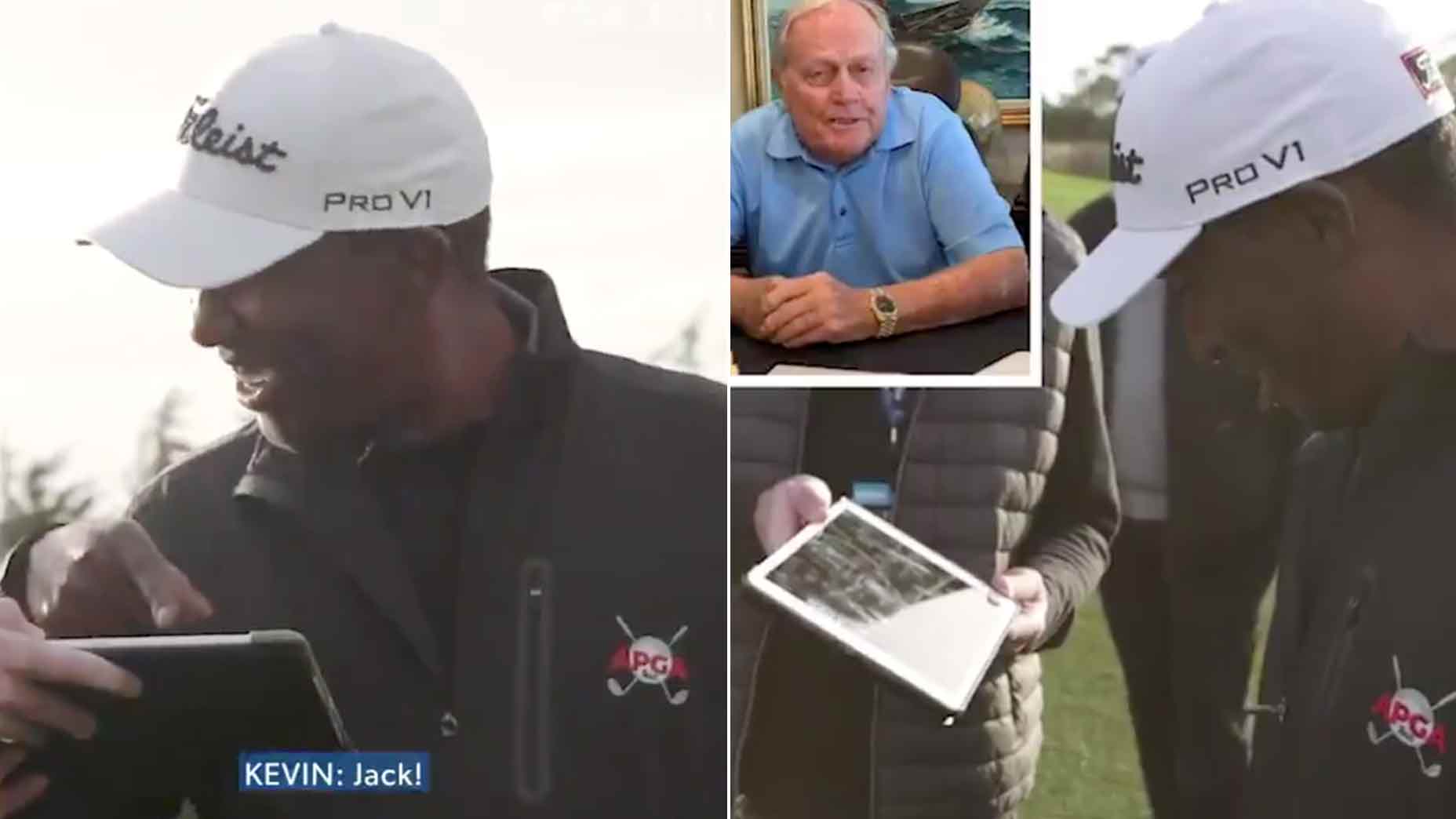 Jack Nicklaus surprises golfer Kevin Hall.
