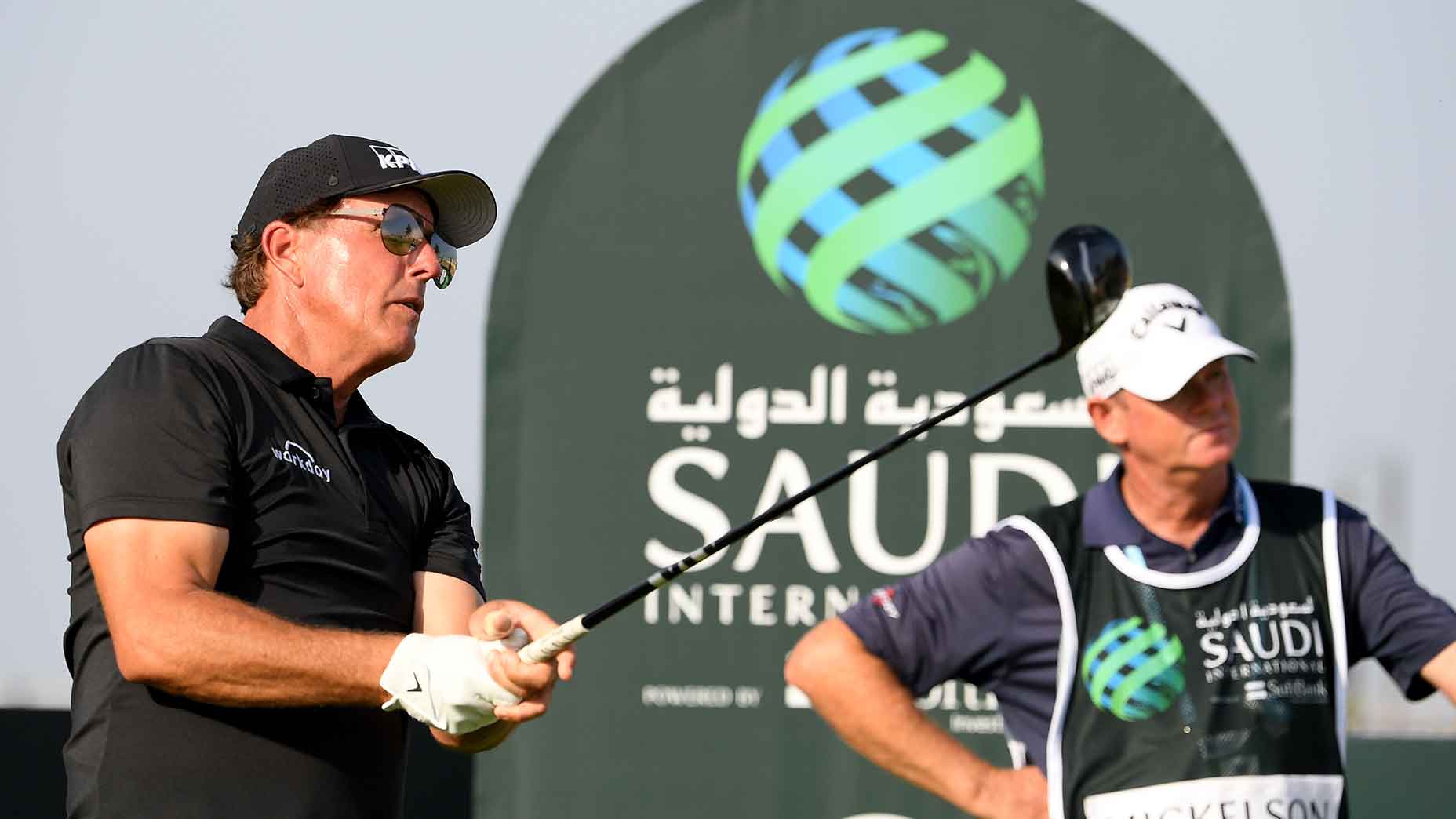 phil mickelson swings driver saudi international