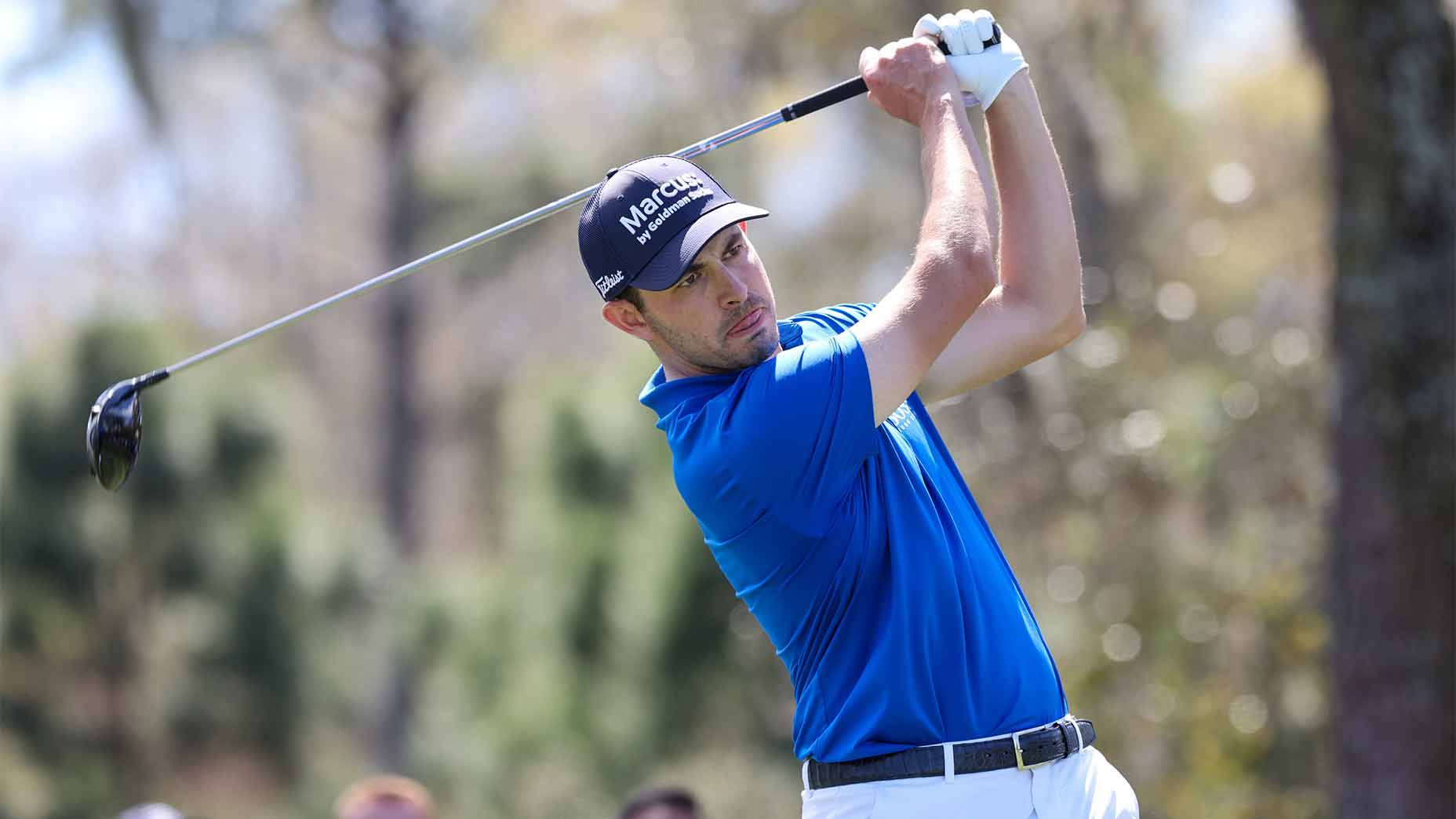 Patrick Cantlay watches a shot during the first round of the Players.