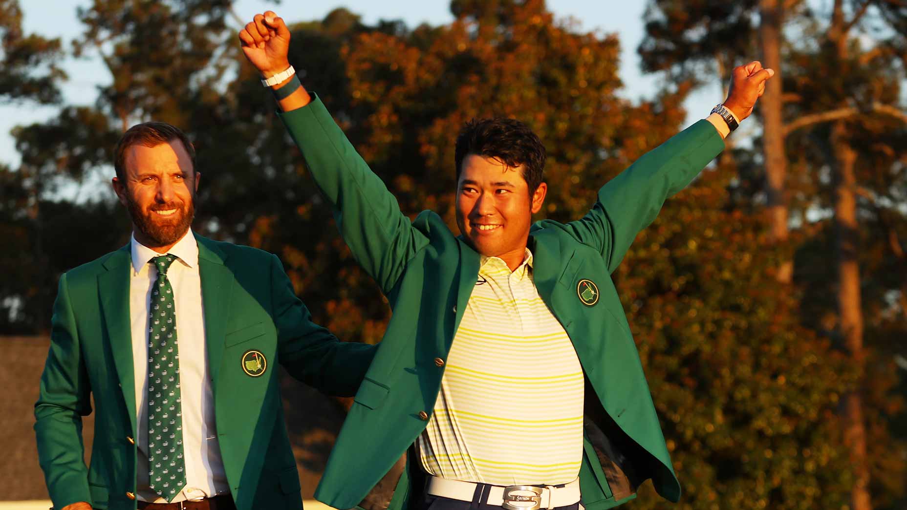 hideki matsuyama celebrates