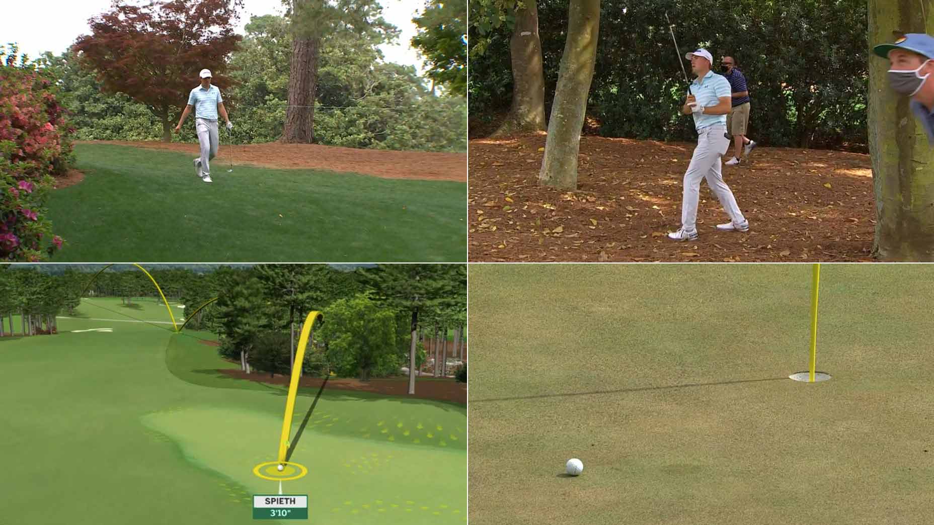 Jordan Spieth birdie from woods at Masters