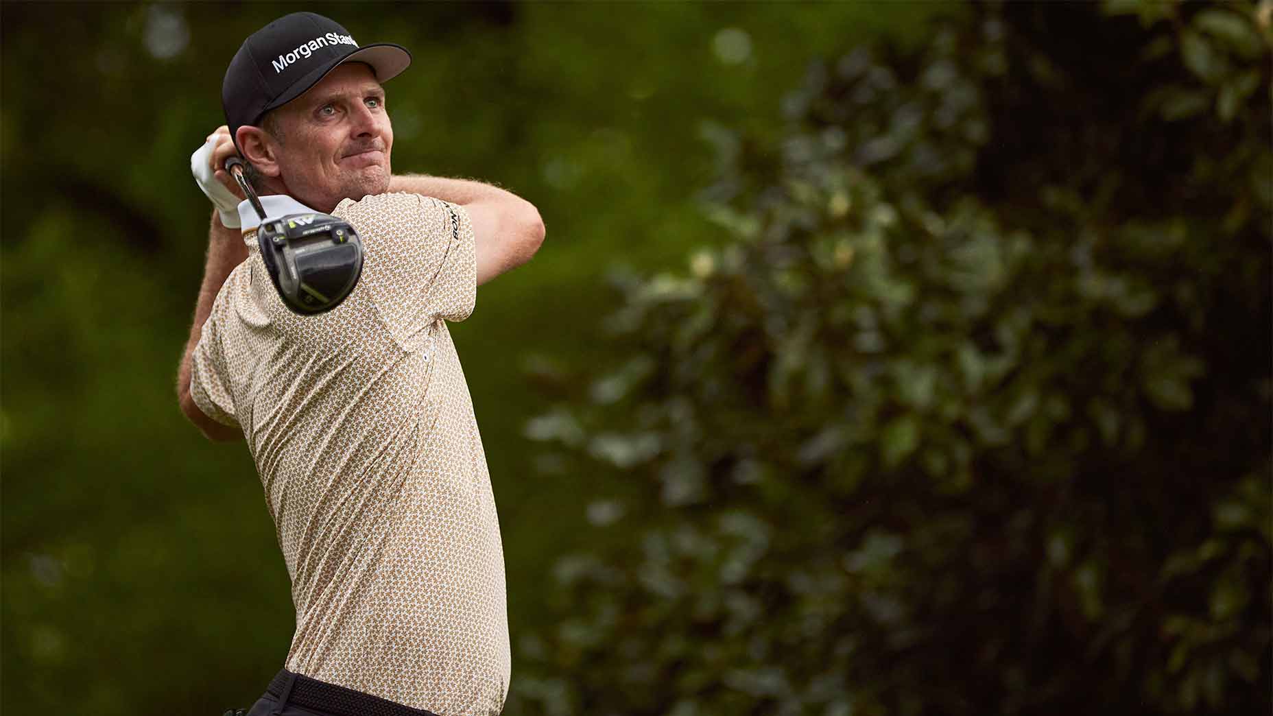 Justin Rose swings during the Masters.