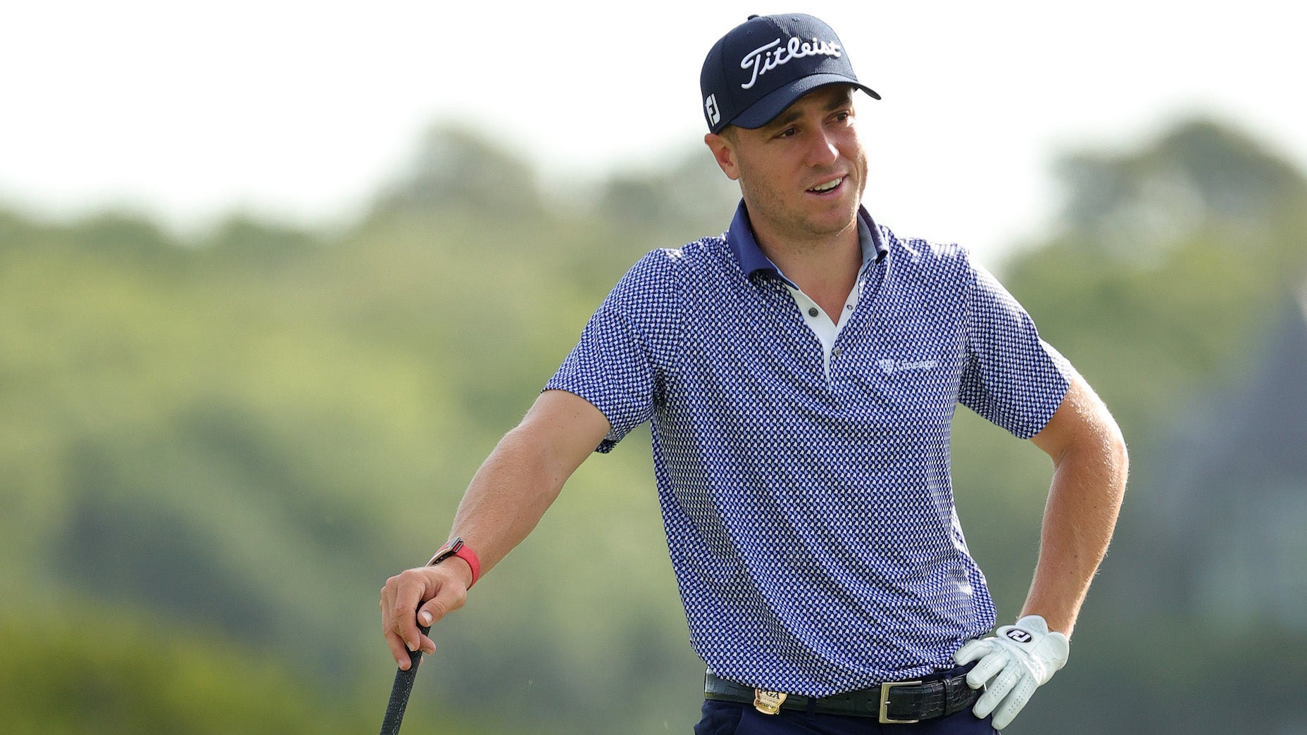 KIAWAH ISLAND, SOUTH CAROLINA - MAY 19: Justin Thomas of the United States looks on from the second hole during a practice round prior to the 2021 PGA Championship at Kiawah Island Resort's Ocean Course on May 19, 2021 in Kiawah Island, South Carolina. (Photo by Stacy Revere/Getty Images)