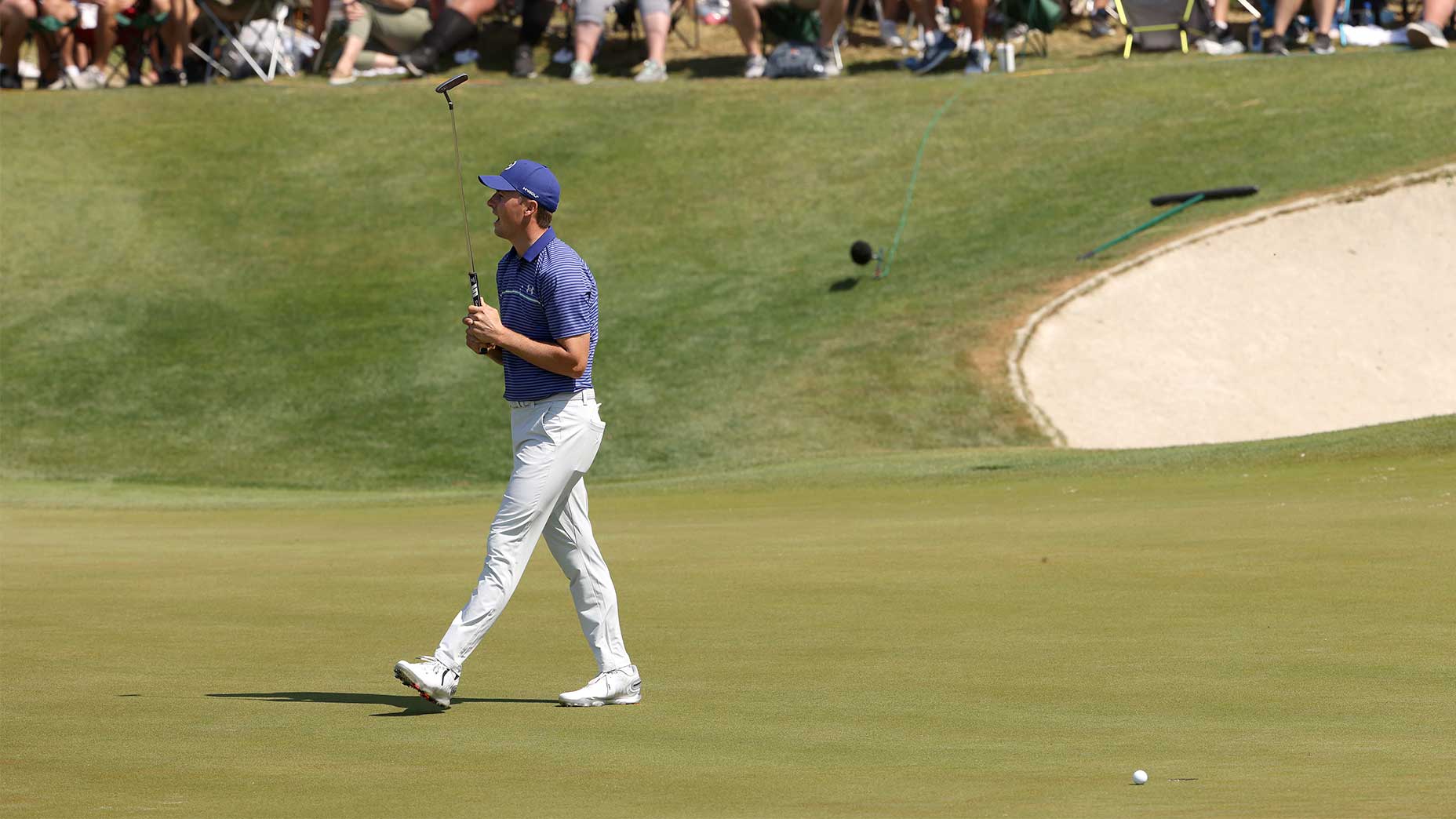 Jordan Spieth reacts to a missed putt at the PGA Championship.