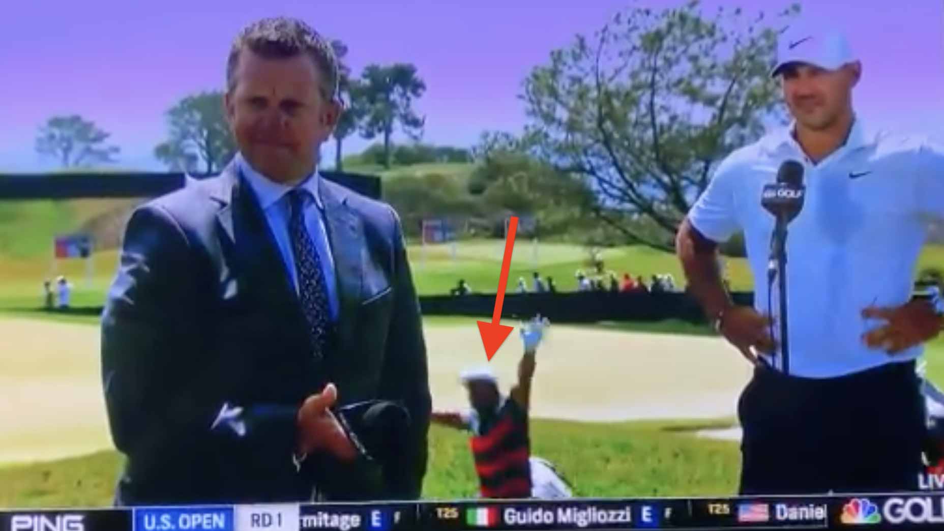 Bryson DeChambeau videobomb of Brooks Koepka