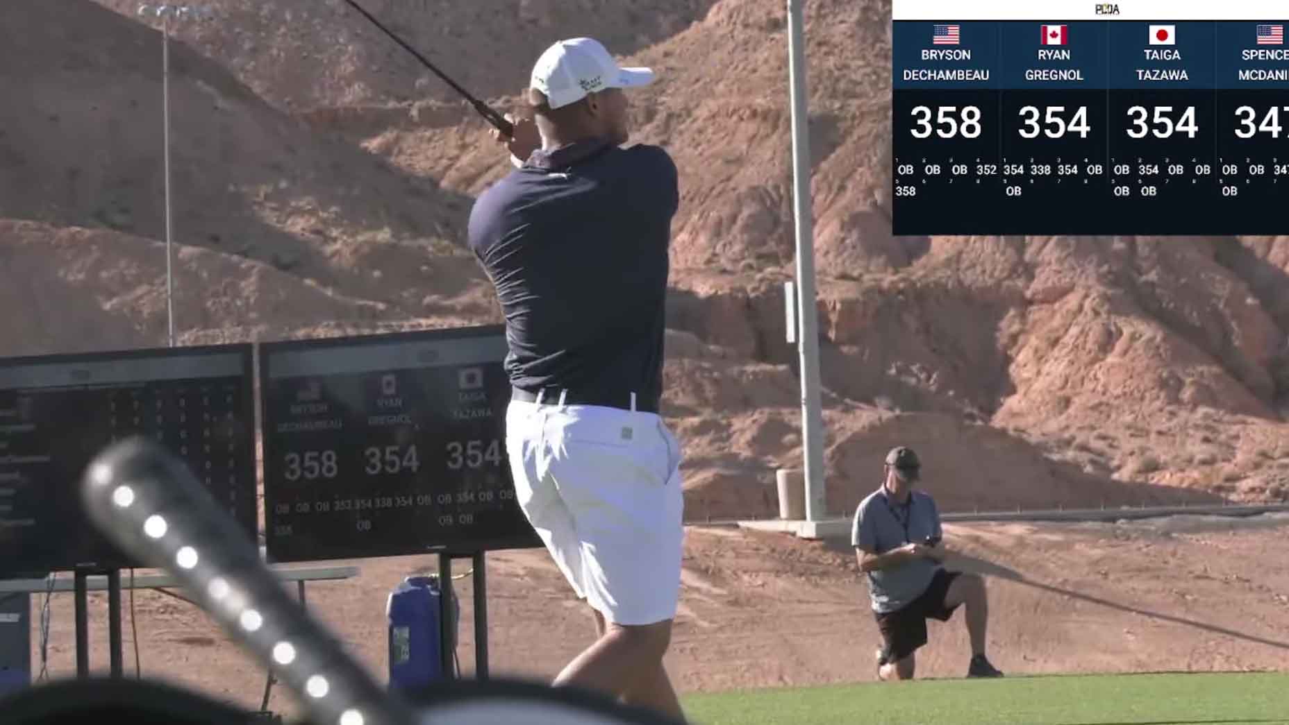 Bryson DeChambeau hits a drive at the World Long Drive Championship