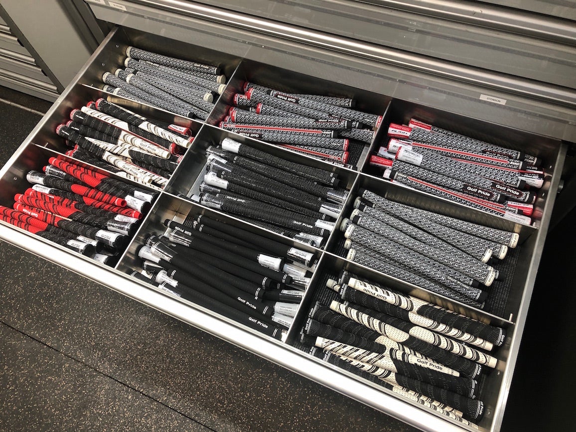 Golf pride grips on the Callaway equipment truck.