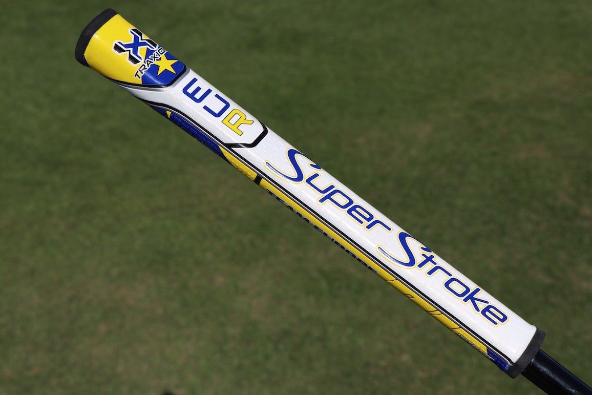 Rory McIlroy's SuperStroke putter grip with a Ryder Cup theme.
