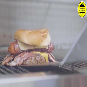 carlotta burger on a grill at lake chabot golf course